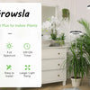 A white iGrowsla grow light fixture with a plant, showing features like 72 LEDs, full spectrum, and a timer.