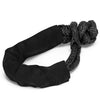 Black recovery ring and synthetic winch rope set with a protective sleeve