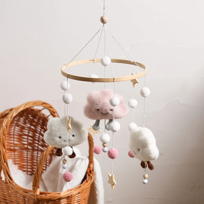 Wooden and Felt Crib Mobile with Cloud and Star Rattles