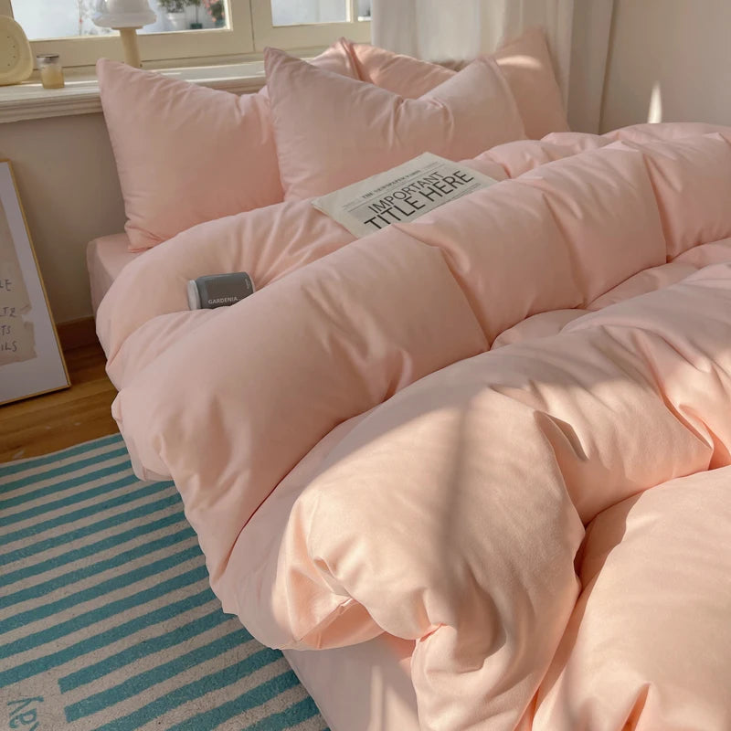 4-Piece Cotton Bedding Set with Duvet Cover, Flat Sheet, and Pillowcases