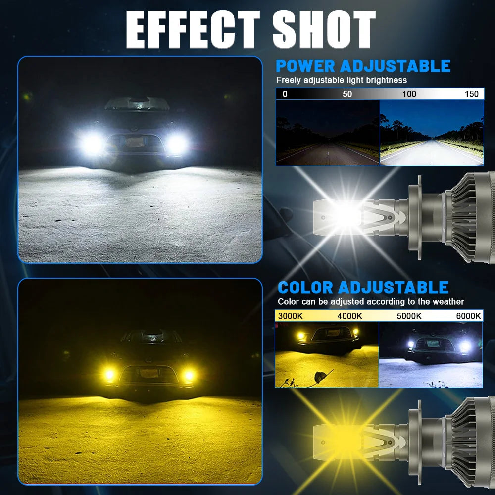 Smart App Control LED Headlight Bulbs with Triple Color Modes