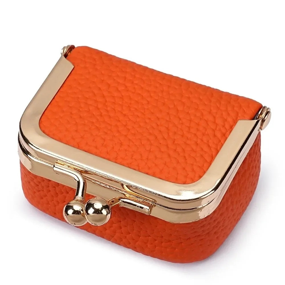 Genuine Leather Kiss Lock Coin Purse with Key Ring