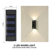 A black LED wall light fixture with three adjustable light strips mounted on a white wall.