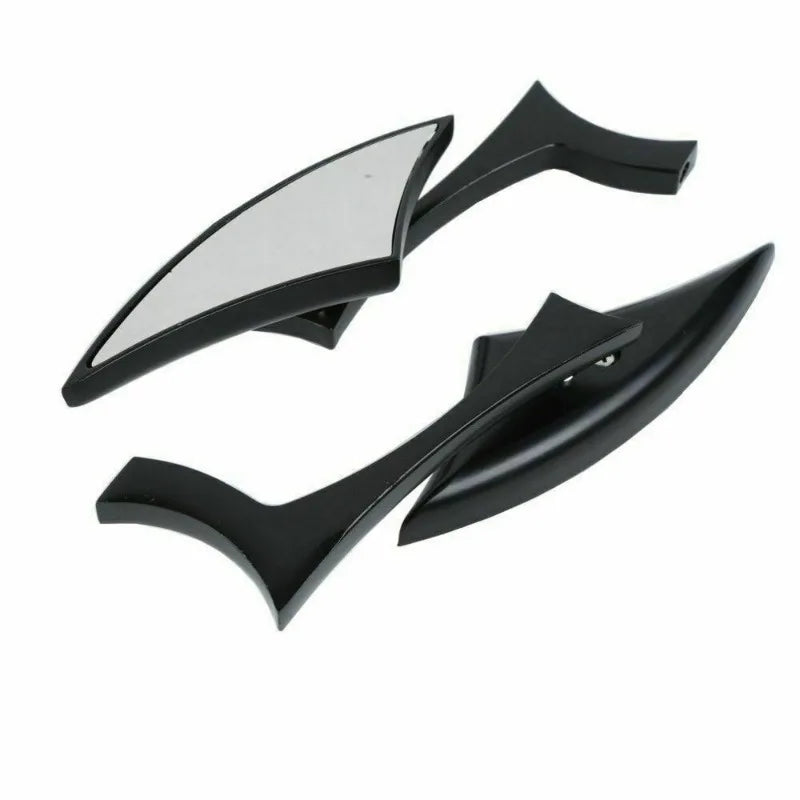 A set of black universal motorcycle side mirrors with a reflective surface.