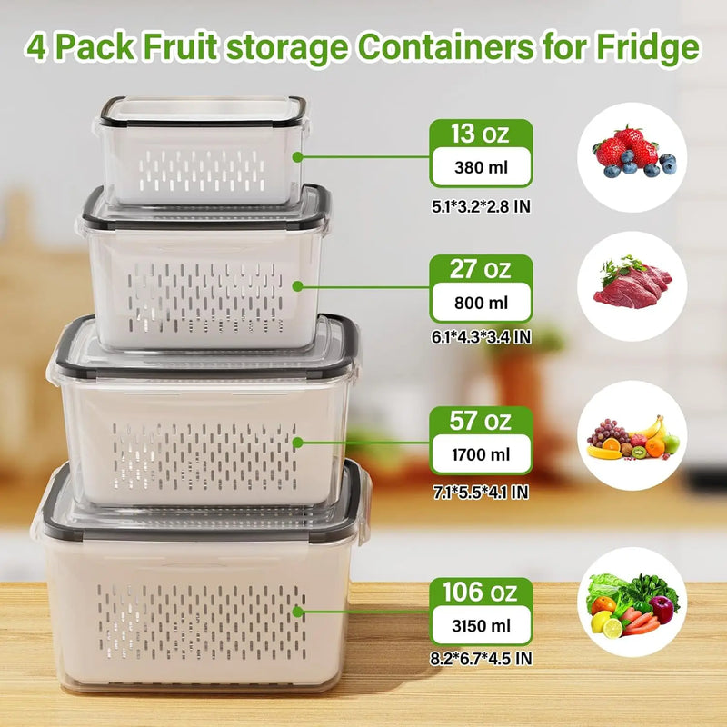 Contenedor de Almacenamiento para Frutas y Verduras con Colador Extraíble