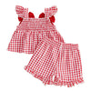 Strawberry Embroidered Plaid Tank Top and Shorts Set for Toddler Girls