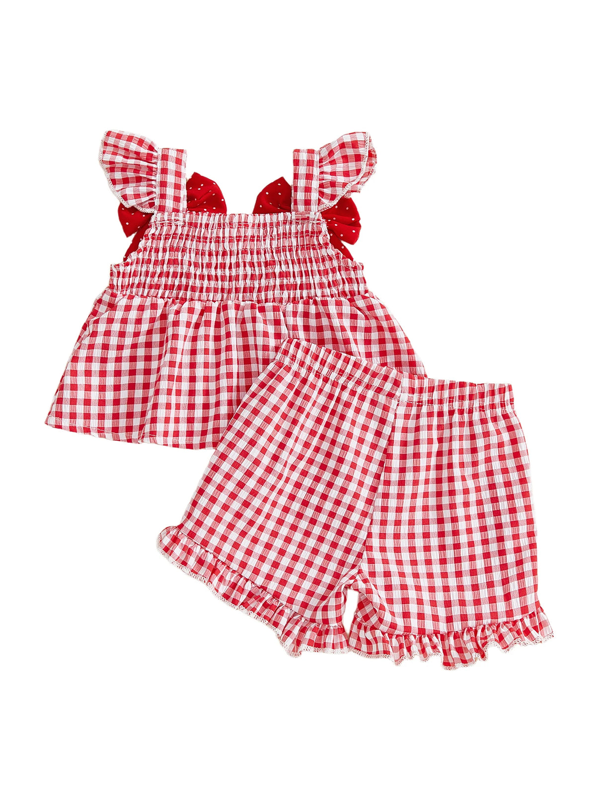 Strawberry Embroidered Plaid Tank Top and Shorts Set for Toddler Girls