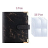 A black marbled PU photocard album with a gold accent and 25 included pages.