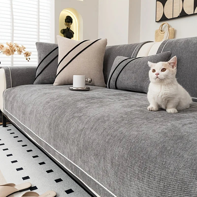 Luxurious Chenille Sofa Cover with Anti-Slip Backing