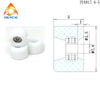 Roll of white PU coated fingerboard wheels with precision bearings and technical drawing specifications