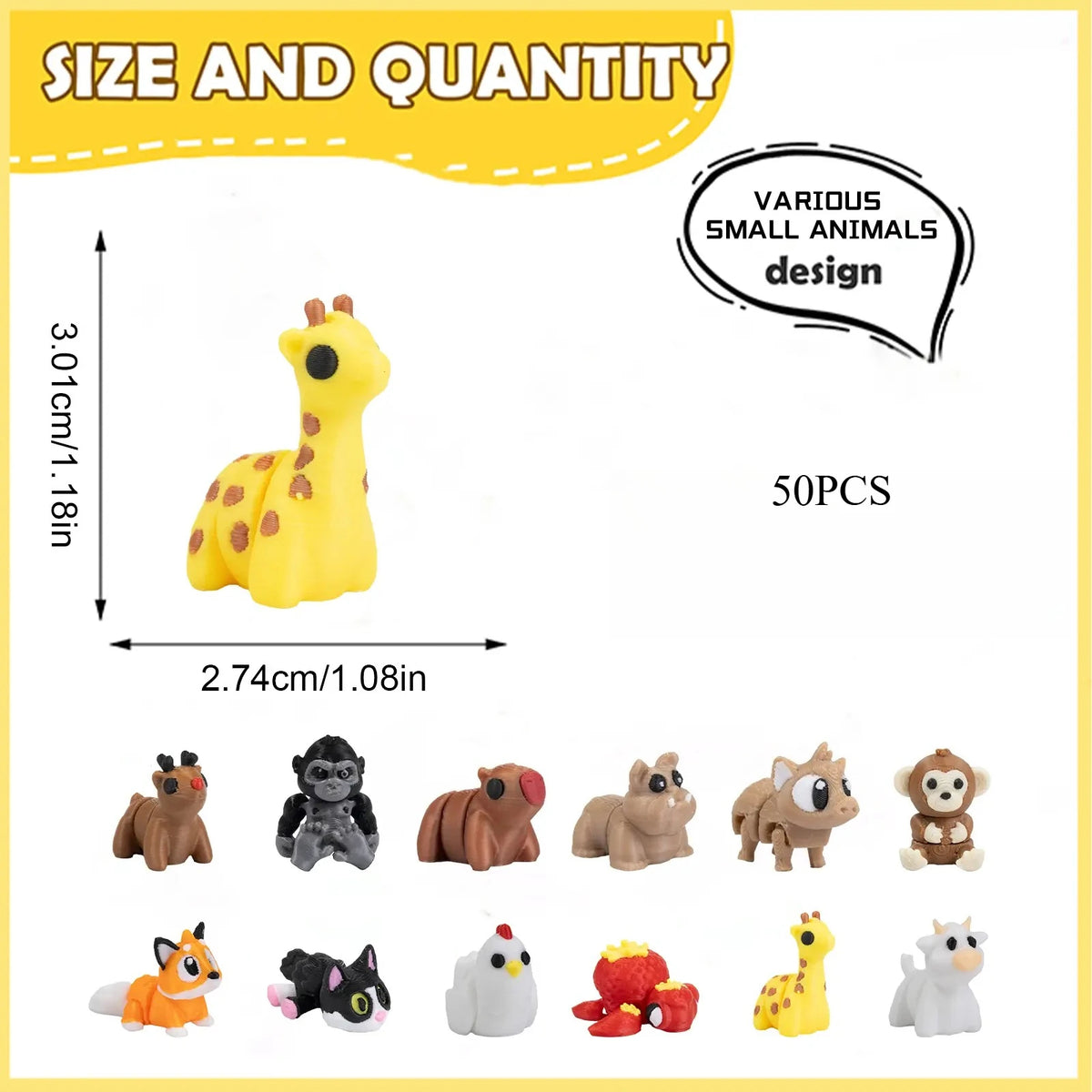 3D Printed Articulated Animal Figurine Set - 50 Piece Surprise Collection