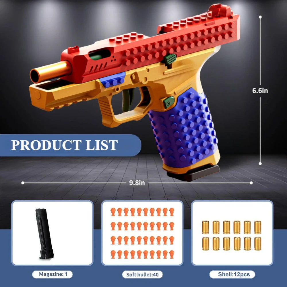 Building Block Toy Gun with Continuous Firing Blowback Action