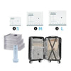 Three sizes of portable vacuum compression bags shown alongside a handheld vacuum device.