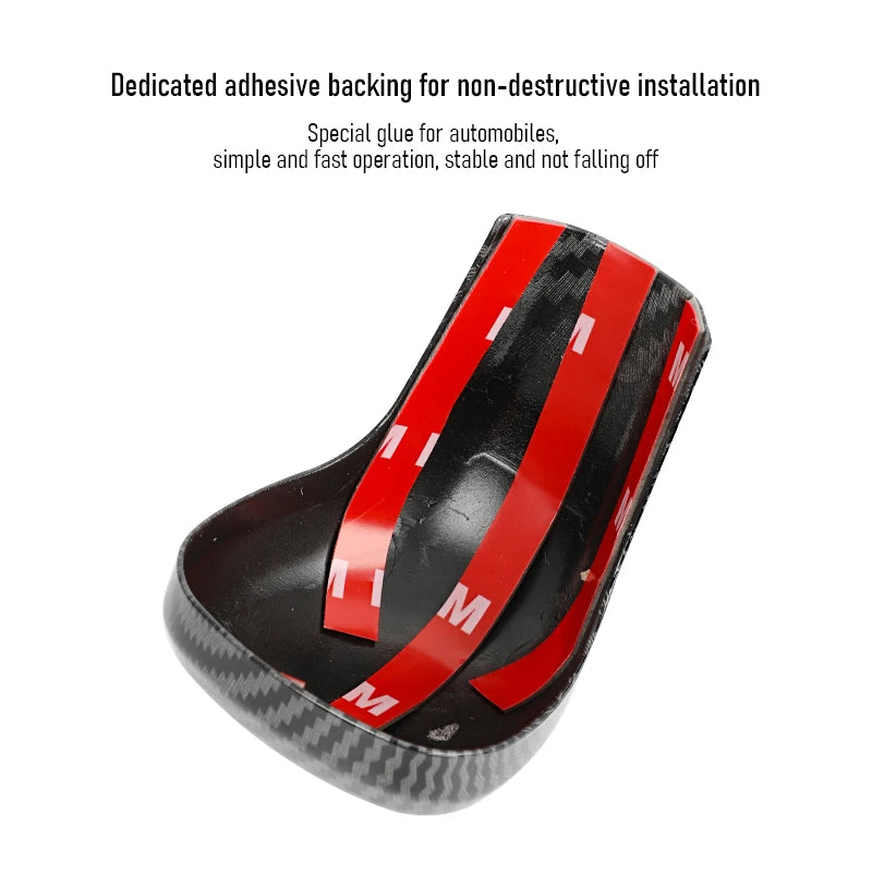 Red and black carbon fiber gear shift knob cover for automotive installation