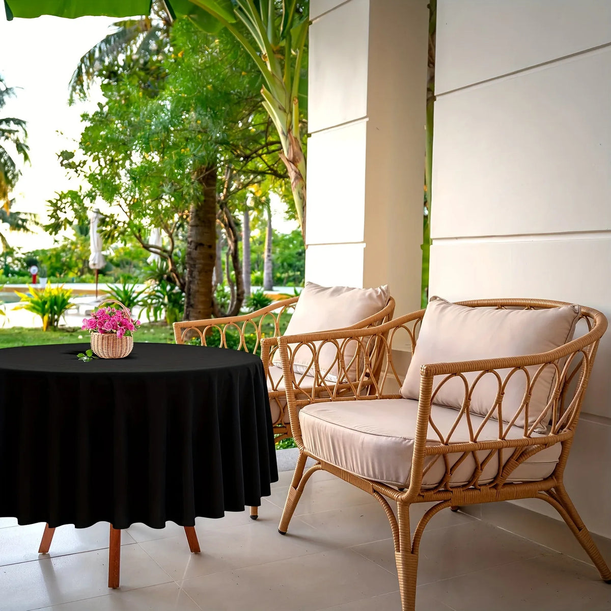 Round Solid Color Polyester Tablecloth for Weddings, Parties & Dining
