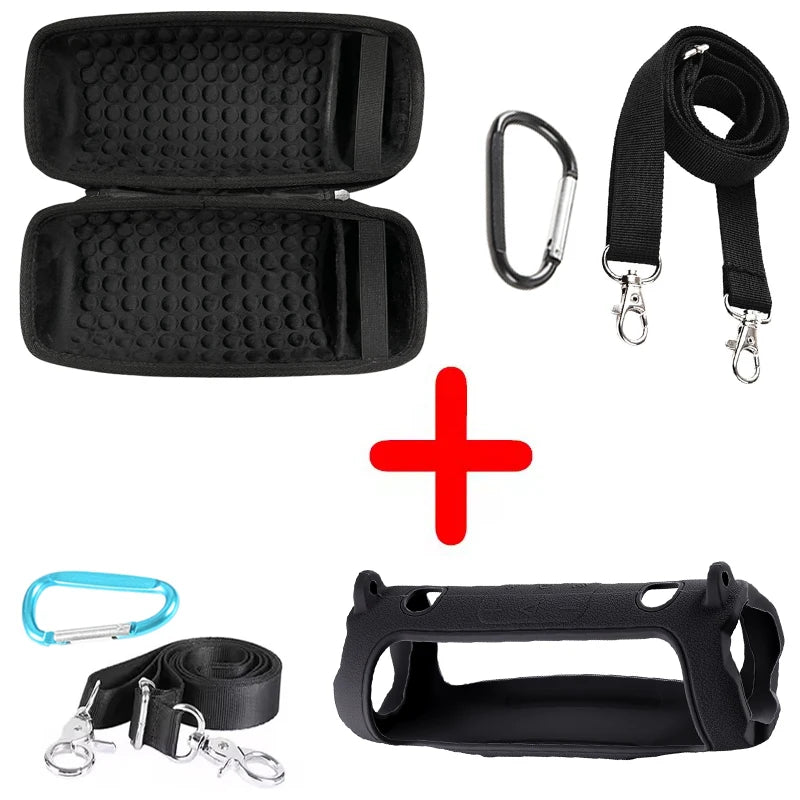 JBL Charge 6 protective case set including a hard EVA shell and silicone cover with attached keychains