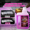 Pink foam car shampoo wash and wax product being used on a car surface.