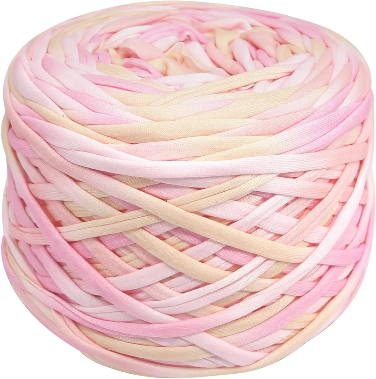Eine Kugel dicker, rosa- und cremefarbener Polyester-Strang zum Basteln