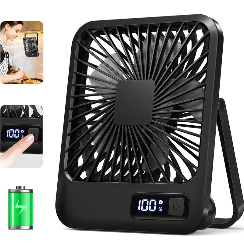 Portable USB Desk Fan with 180° Foldable Stand and Digital Display