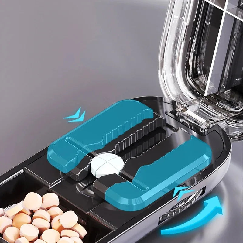 Portable Pill Cutter and Storage Box with Dustproof Lid