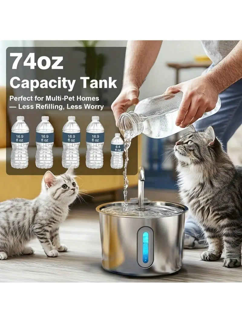 Stainless Steel Cat Water Fountain with LED Light