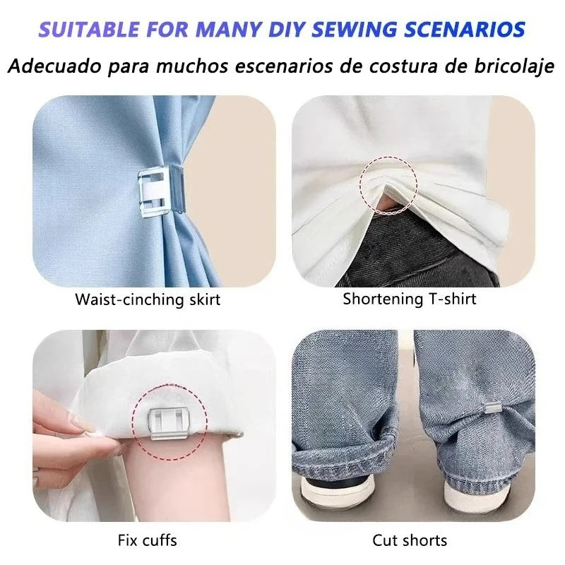 Ensemble de clips invisibles antidérapants pour les bords de pantalons, utilisés dans divers projets de couture DIY comme les