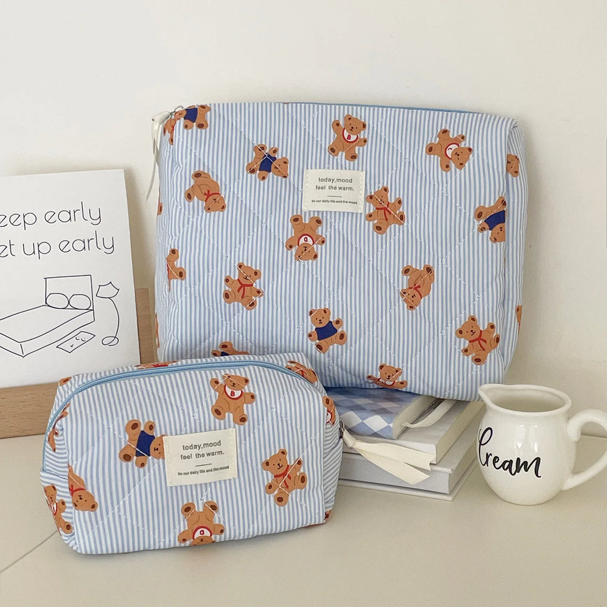 Striped Bear Large-Capacity Makeup Bag