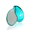 A teal glass hair remover product with a clear section showing a textured pattern.