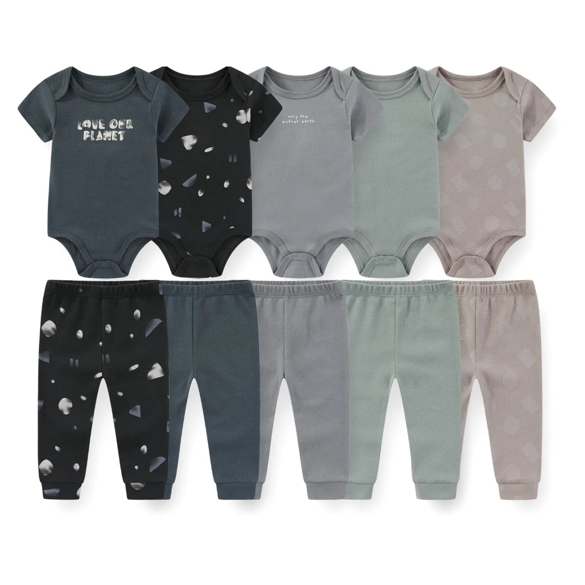 Baby Cotton Bodysuit and Pants Outfit Set (4-Piece)