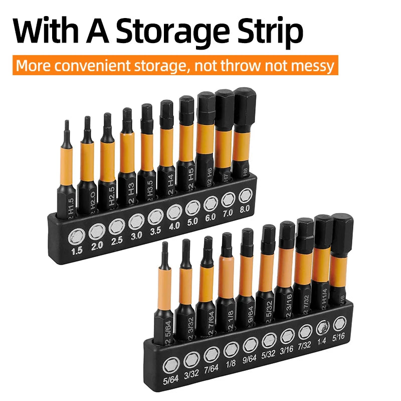 Magnetic Hex Allen Wrench Drill Bit Set (Metric & SAE, 1/4-Inch Shank)