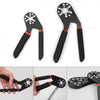 A black adjustable magic wrench with a non-slip handle shown in various angles.