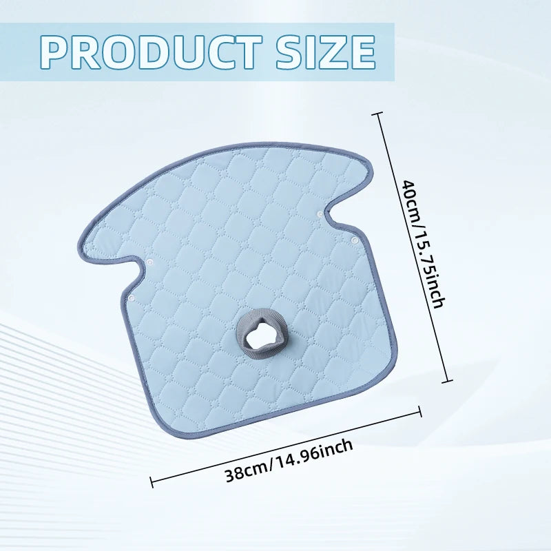 Light blue quilted water-absorbent cushion for stroller and car seat protection with dimensions 40cm x 15.75 inches.