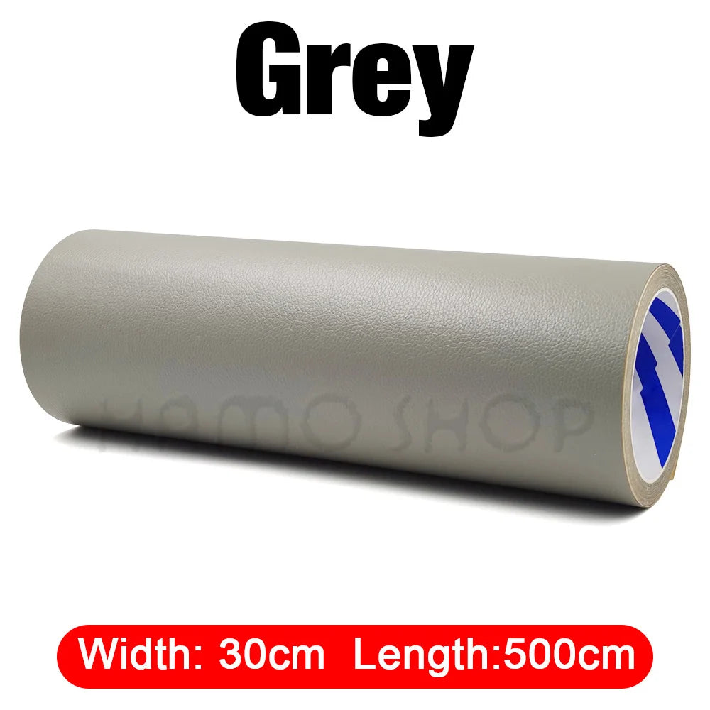 A grey roll of self-adhesive PU leather repair patch with dimensions 30cm wide and 500cm long.
