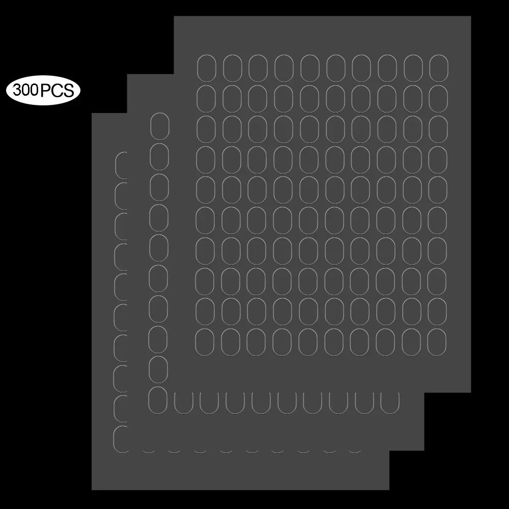 A sheet of double-sided transparent adhesive patches with small circular holes.