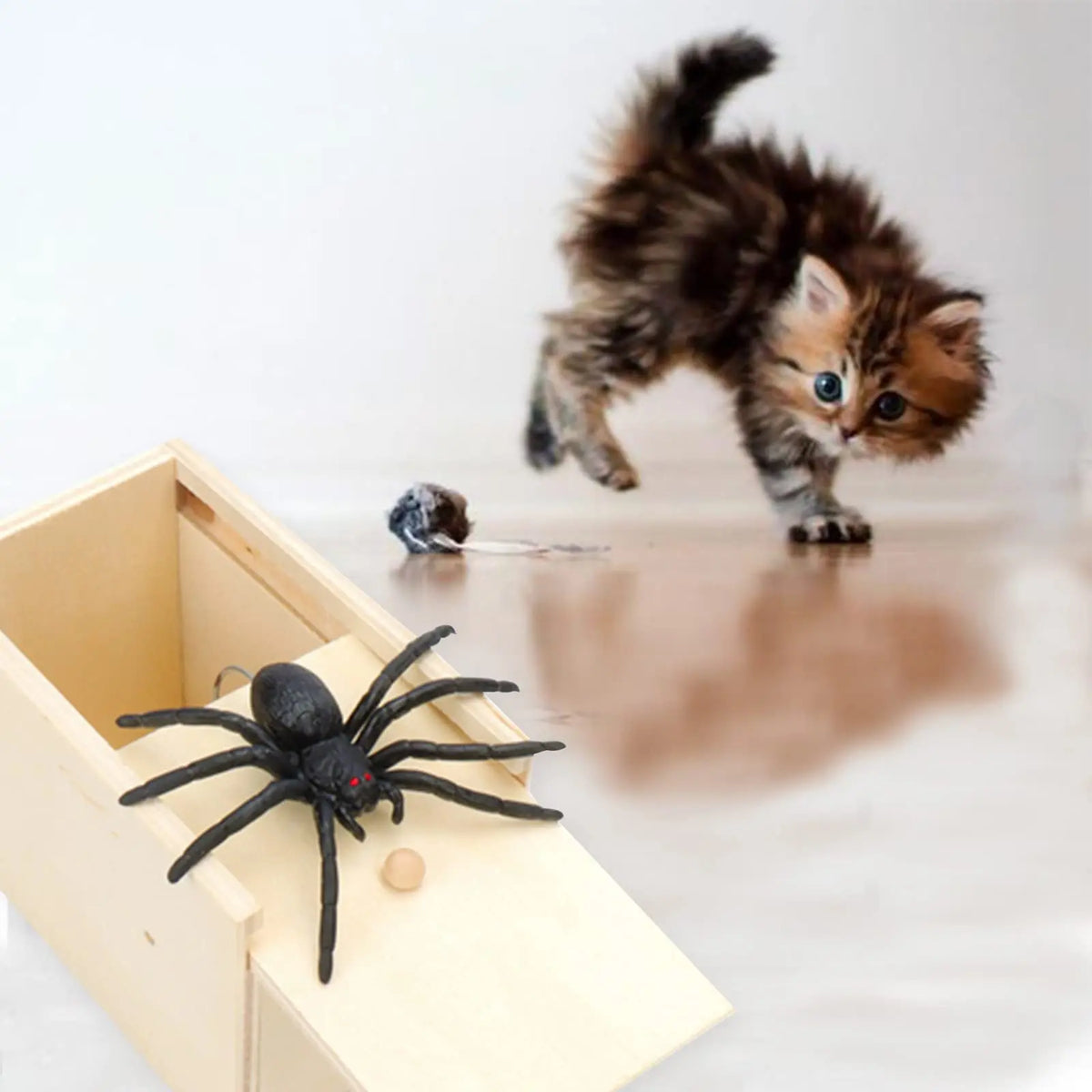 Wooden Surprise Prank Box with Jumping Spider