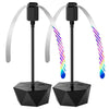 A pair of portable quiet fly repellent fans with black bases and clear, colorful spinning blades.