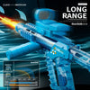 A blue Z-Lock water gun with a long range capability demonstrating a muzzle flame effect.