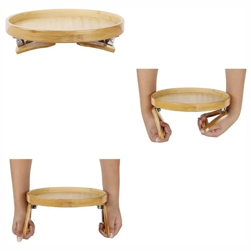 Clip-On Wooden Sofa Side Tray with Integrated Storage