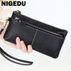 Genuine Cowhide Leather Long Wallet with Zipper Closure