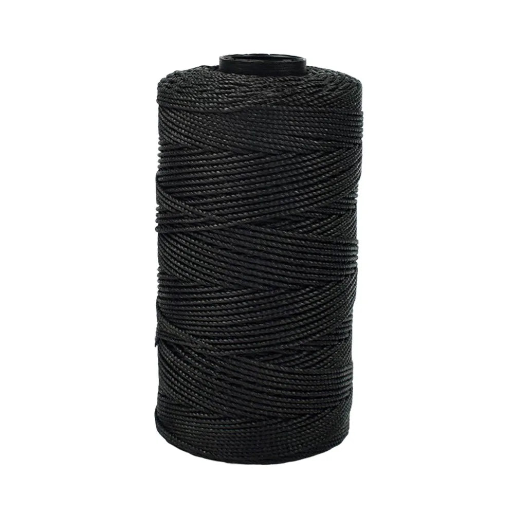 A spool of black ice cotton silk thread for knitting and crochet.