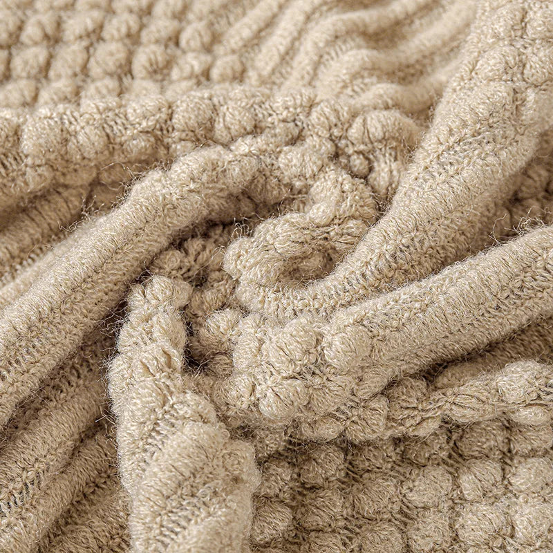 Khaki Knitted Throw Blanket with Tassels