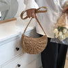 Handwoven Straw Semicircle Crossbody Bag with Tassel