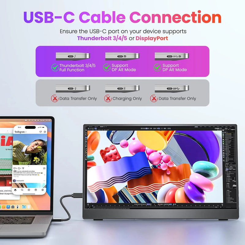 15.6" Portable FHD Monitor with USB-C & HDMI