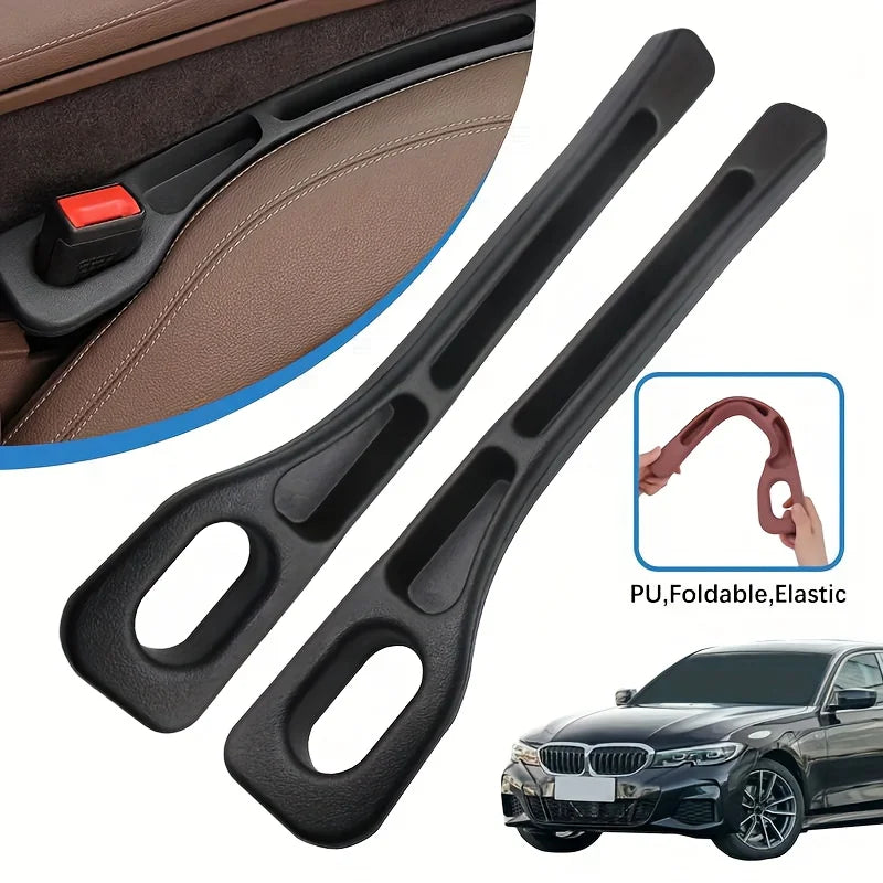 Two black PU foldable elastic gap filler organizers for car seat console crevice storage