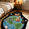 A cartoon area rug featuring Juice WRLD 999 on a globe design.