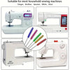 A multi-pack of anti-skip sewing machine needles shown alongside various household sewing machines.
