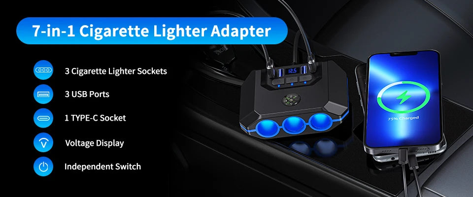 Dual USB Car Charger with LED Voltmeter – Fast Charging 12V/24V