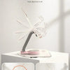 A clear acrylic tablet stand demonstrating angle adjustment, showing 360 degree and 180 degree angles.