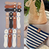 A set of eight leather buckle clasps in various shades of brown and beige for DIY crafting projects.