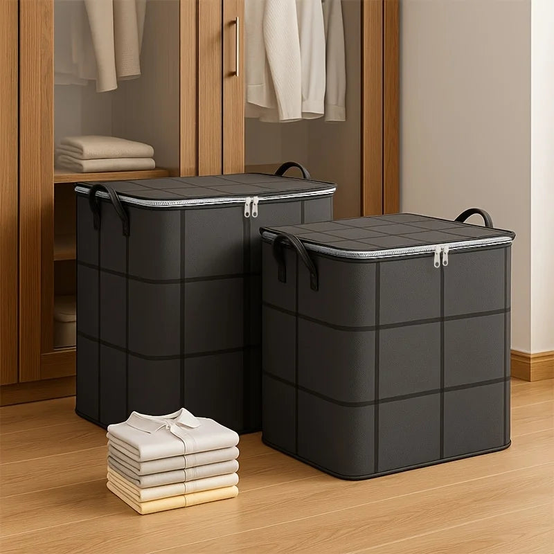 Foldable Large-Capacity Clothes Storage Bag with Handles and Double Zipper